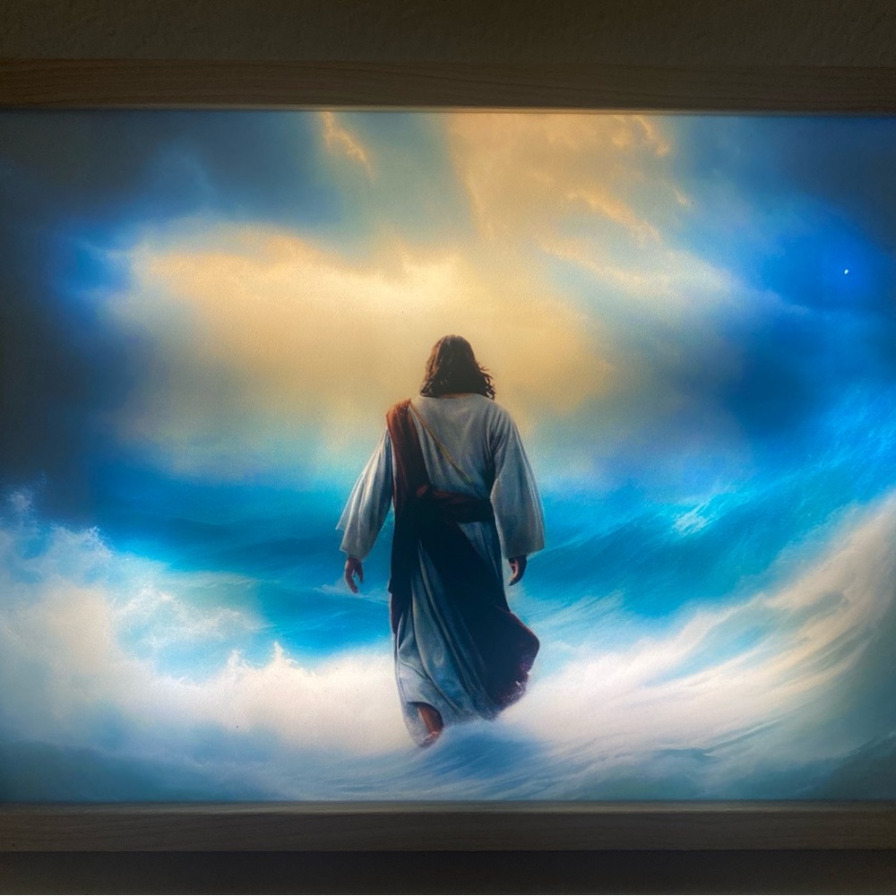 Lighted Jesus Waking on water Picture